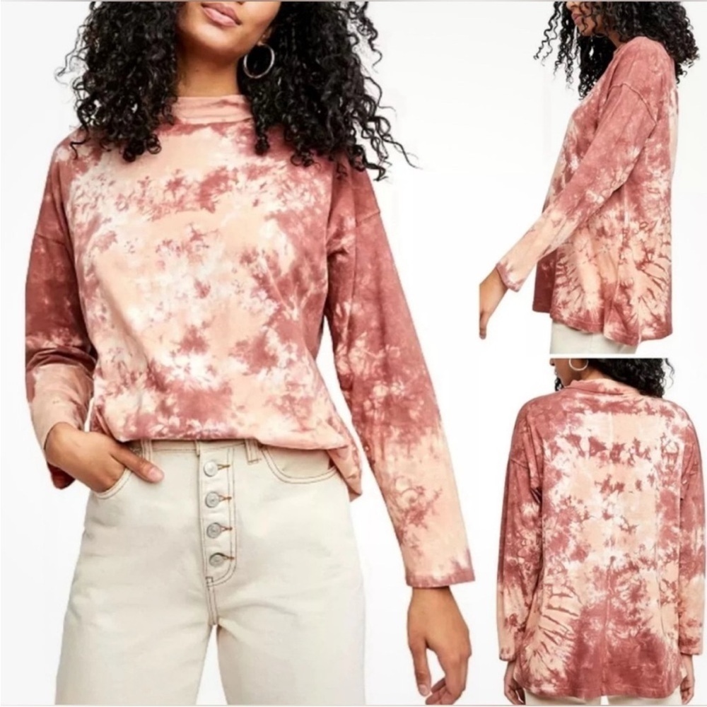 NWOT, Free People, We The Free Rust and Cream Long Sleeve Tee, Size Small - Picture 2 of 7